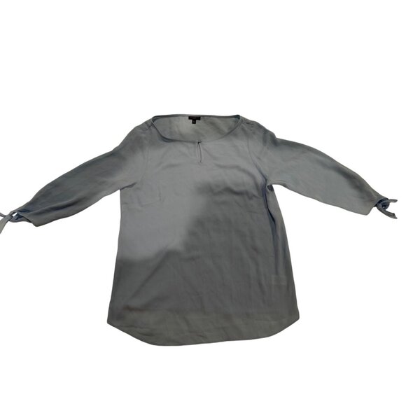 Womens Light Blue Blouse With 3/4 Tie Sleeves & Keyhole Neckline - Picture 1 of 7